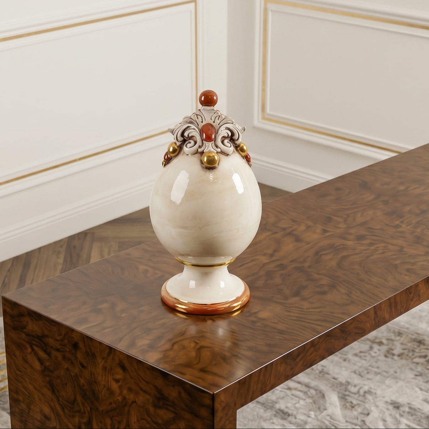 Sicilian Decorative Ceramic Egg H 18 cm / 7.1", Mother of Pearl – Sicilian majolica handcrafted in Caltagirone