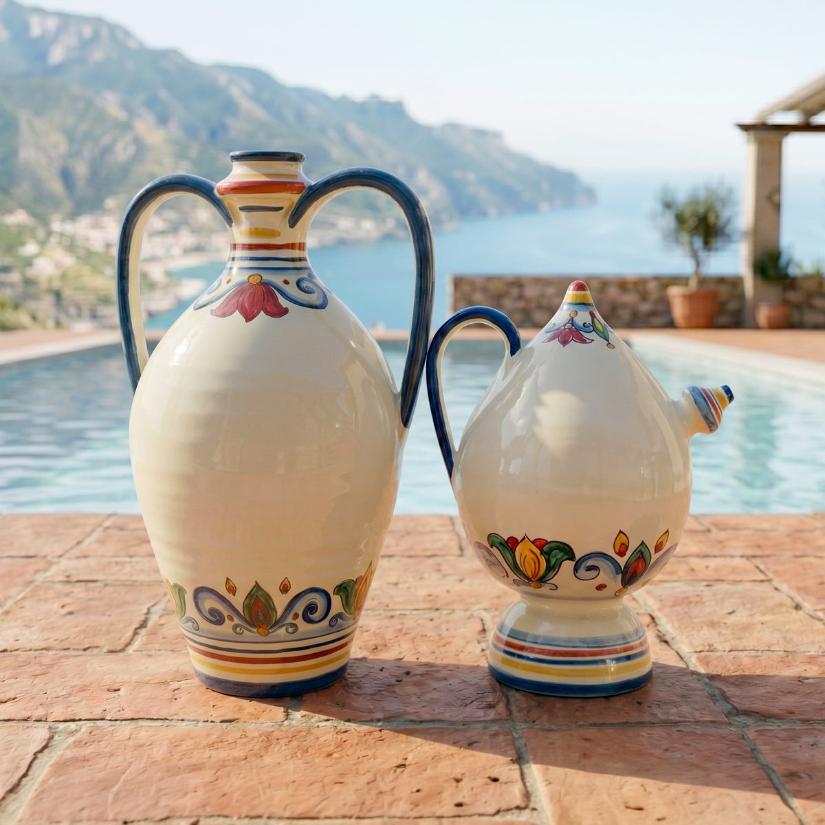 Cantimplora Ornamental con Asas H 35 cm / 13¾" en Cerámica de Caltagirone — Decoro Sicily