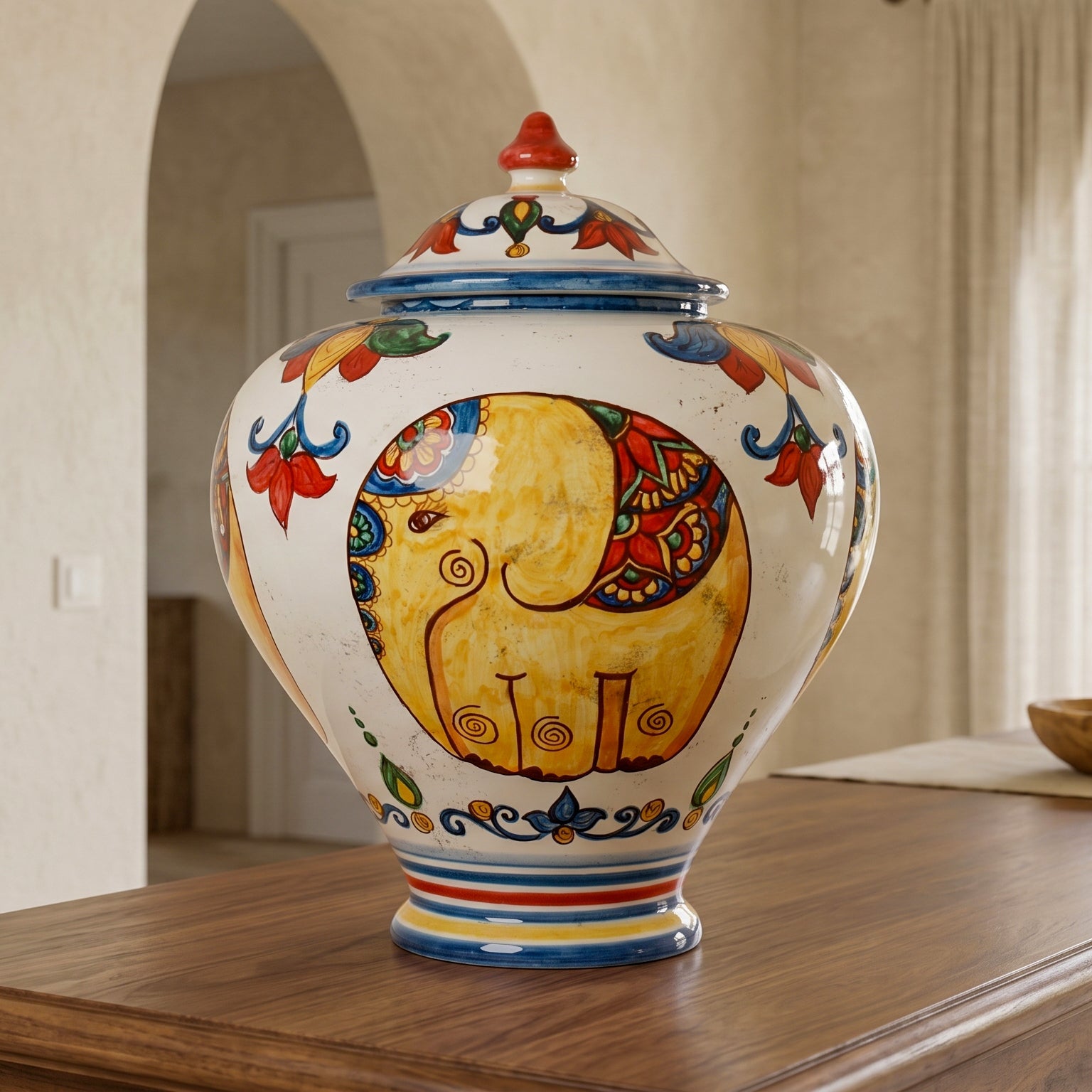 Vase Potiche H 25 & 35 cm / 9¾"–13¾" en Céramique de Caltagirone — Décor Éléphant