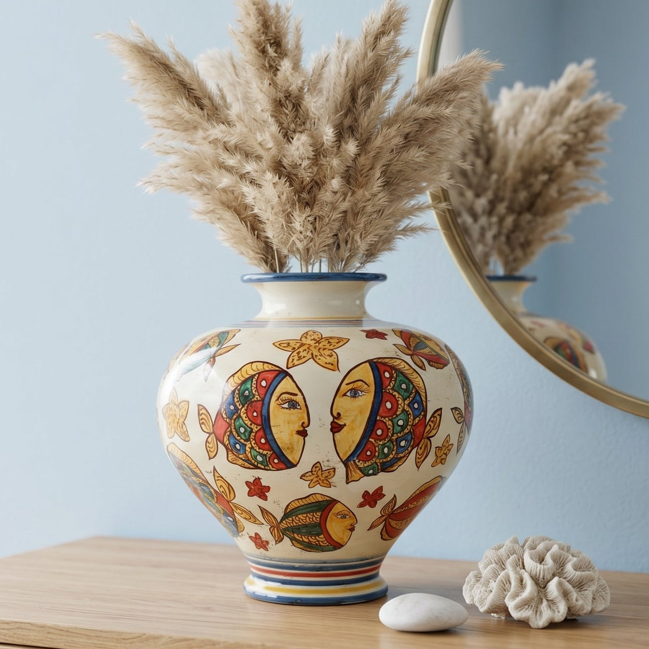 Kugelvase aus Caltagirone-Keramik — Fisch-Dekor