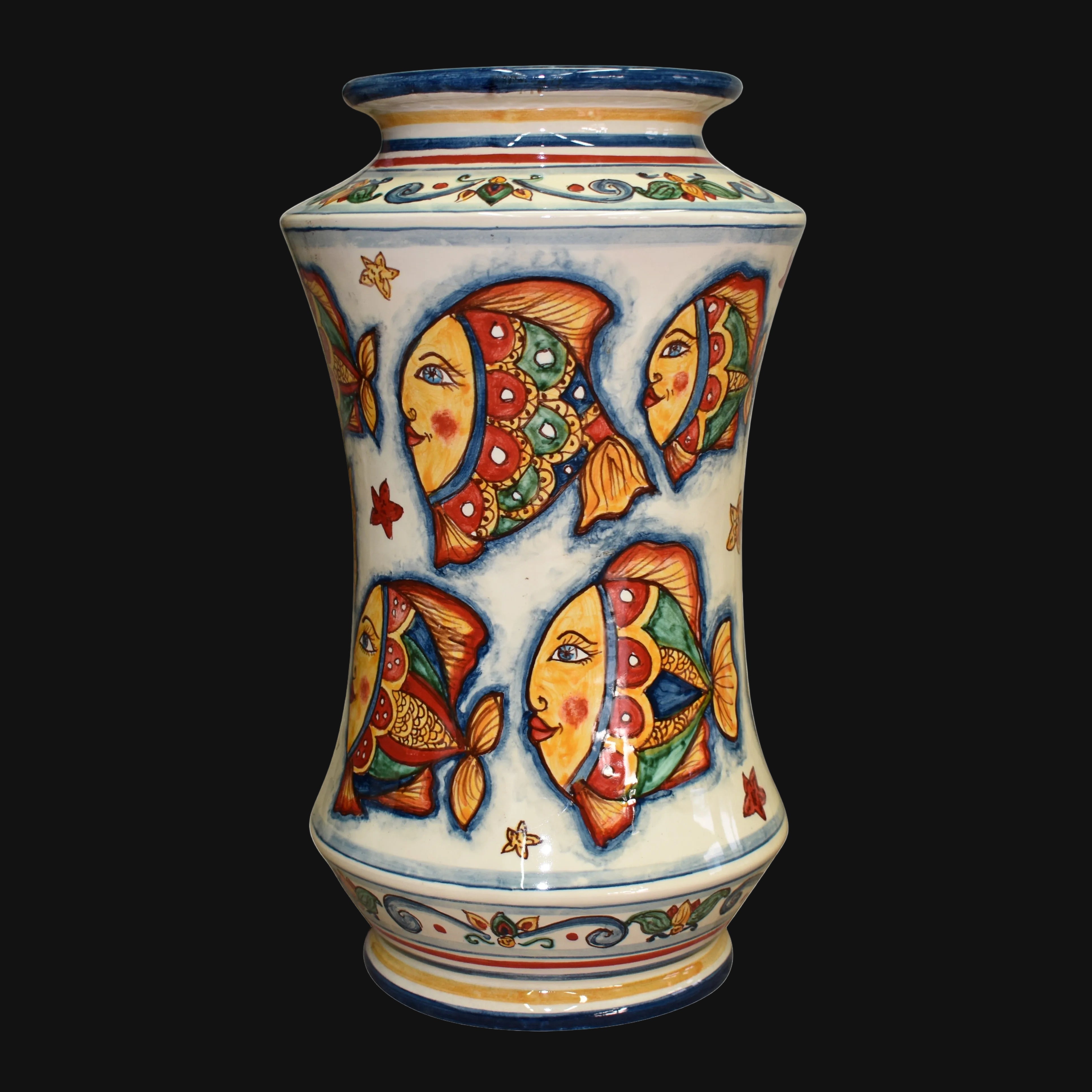 Albarello-Vase aus Caltagirone-Keramik — Fisch-Dekor