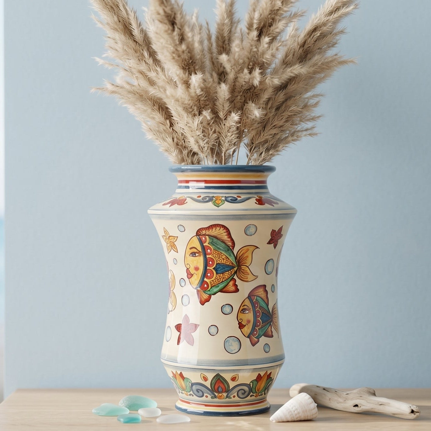 Albarello-Vase aus Caltagirone-Keramik — Fisch-Dekor