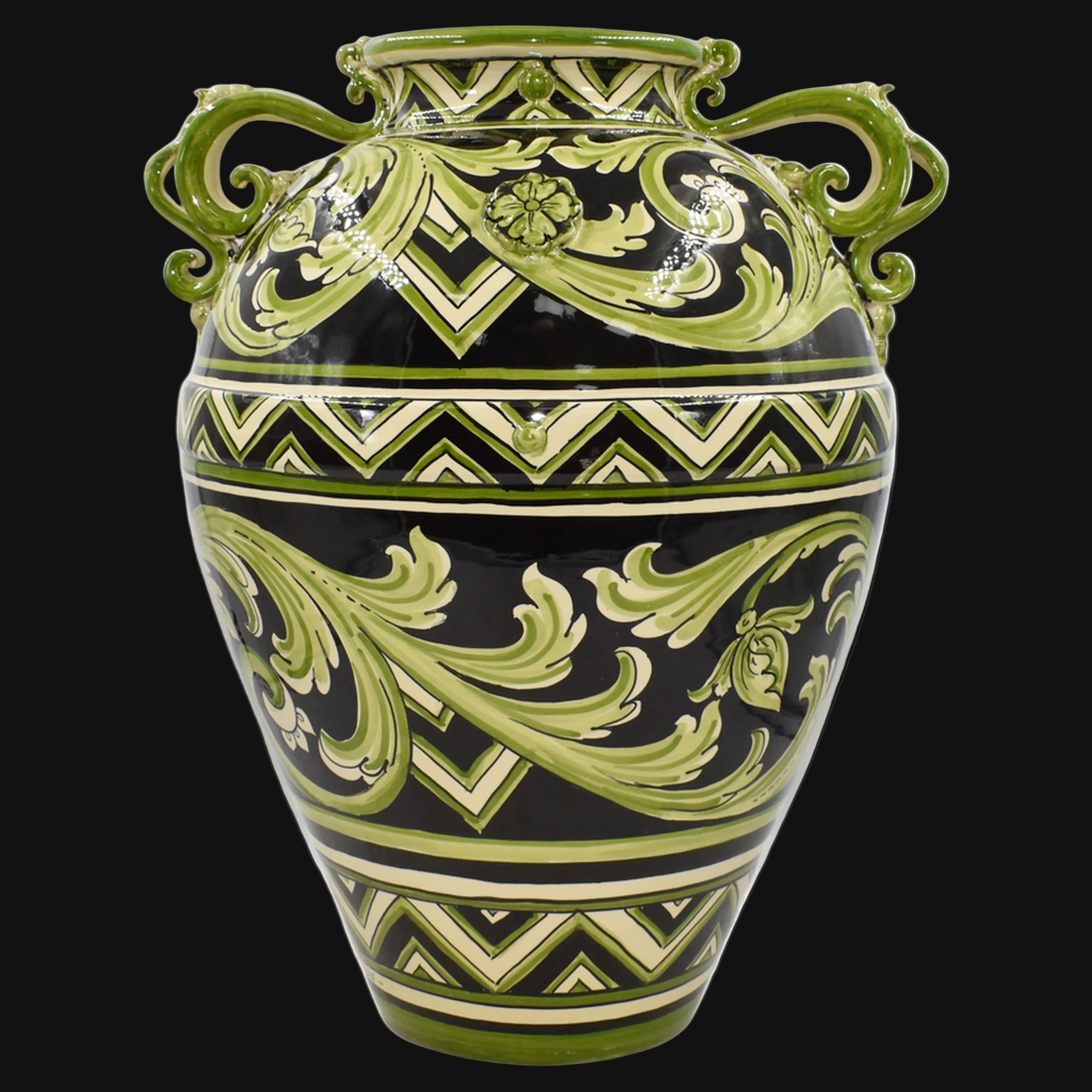 Jarrón de Cerámica de Caltagirone H 50 cm — Línea Parigi Negro y Verde