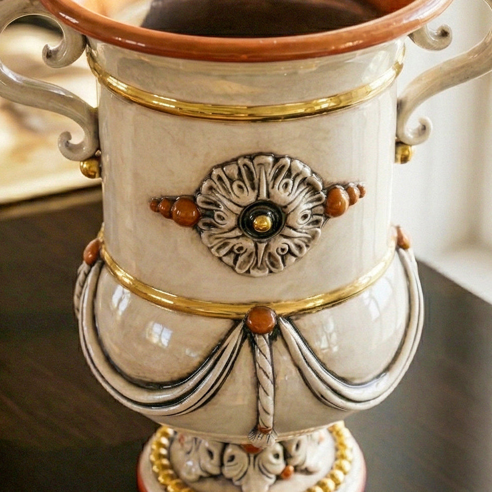 Large Italian Floor Vase H 31 cm / 12.2", Mother of Pearl – Sicilian majolica handcrafted in Caltagirone