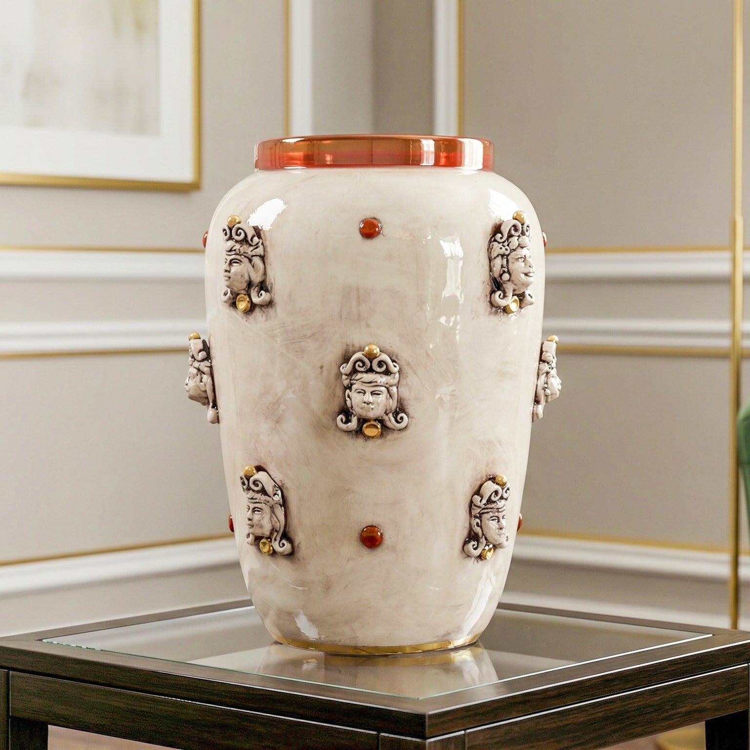 Maurenkopf-Vase H 40 cm, Antikes Perlmutt – Testa di Moro aus Caltagirone, Sizilien
