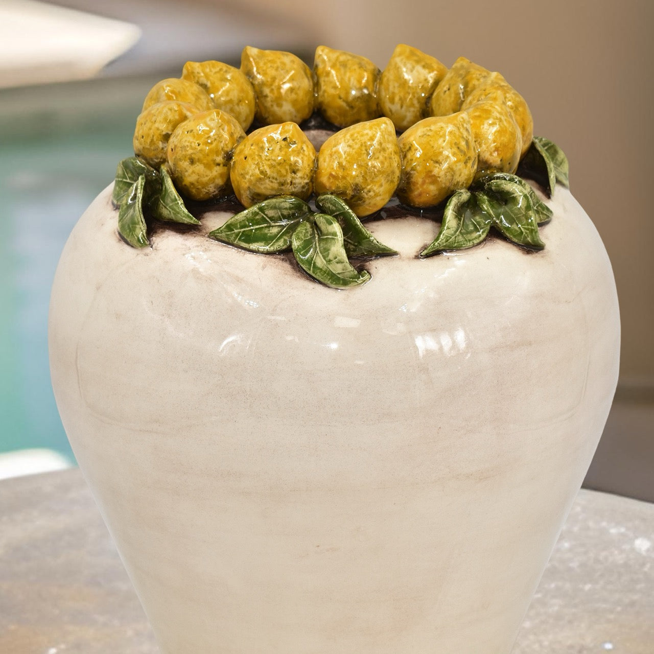 Boccia Vase h 27 Sicilian Lemons Line - Handmade Ceramics from Caltagirone