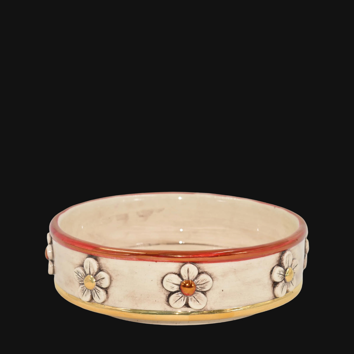 Sicilian Ceramic Centerpiece with Flowers Ø 20 cm / Ø 7¾", Antique Mother of Pearl, Gold and Lustre – Italian ceramic from Caltagirone, Sicily