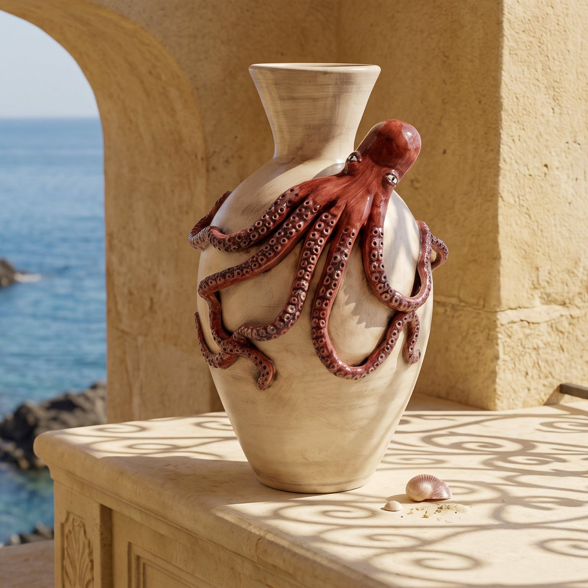 Italian Octopus Vase H 40 cm / 15.7", Antique Mother of Pearl – Italian ceramic from Caltagirone, Sicily