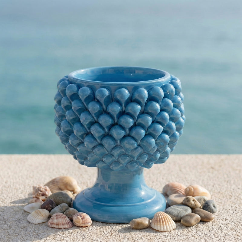Half Pine Cone Vase, Turquoise – Caltagirone Ceramic – Sicilian artisan tradition