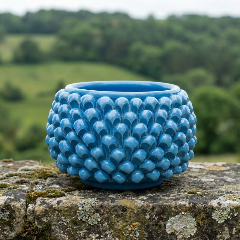 Half Pine Cone Vase, Turquoise – Sicilian majolica handcrafted in Caltagirone