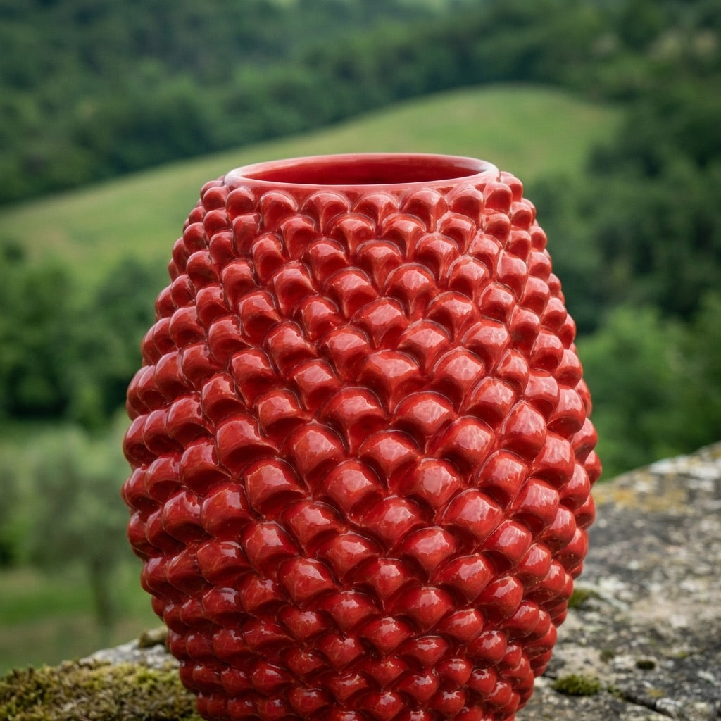 Sicilian Pine Cone Vase, Fire Red – Italian ceramic from Caltagirone, Sicily