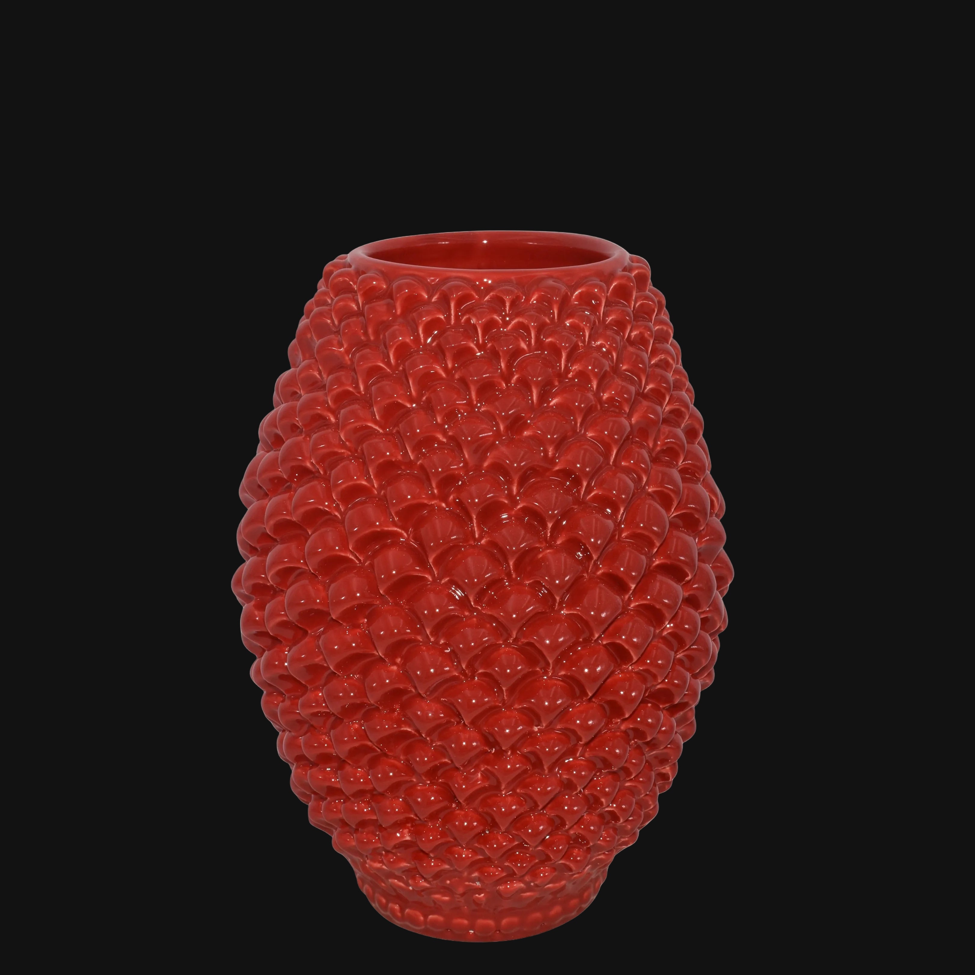 Sicilian Pine Cone Vase, Fire Red – Italian ceramic from Caltagirone, Sicily