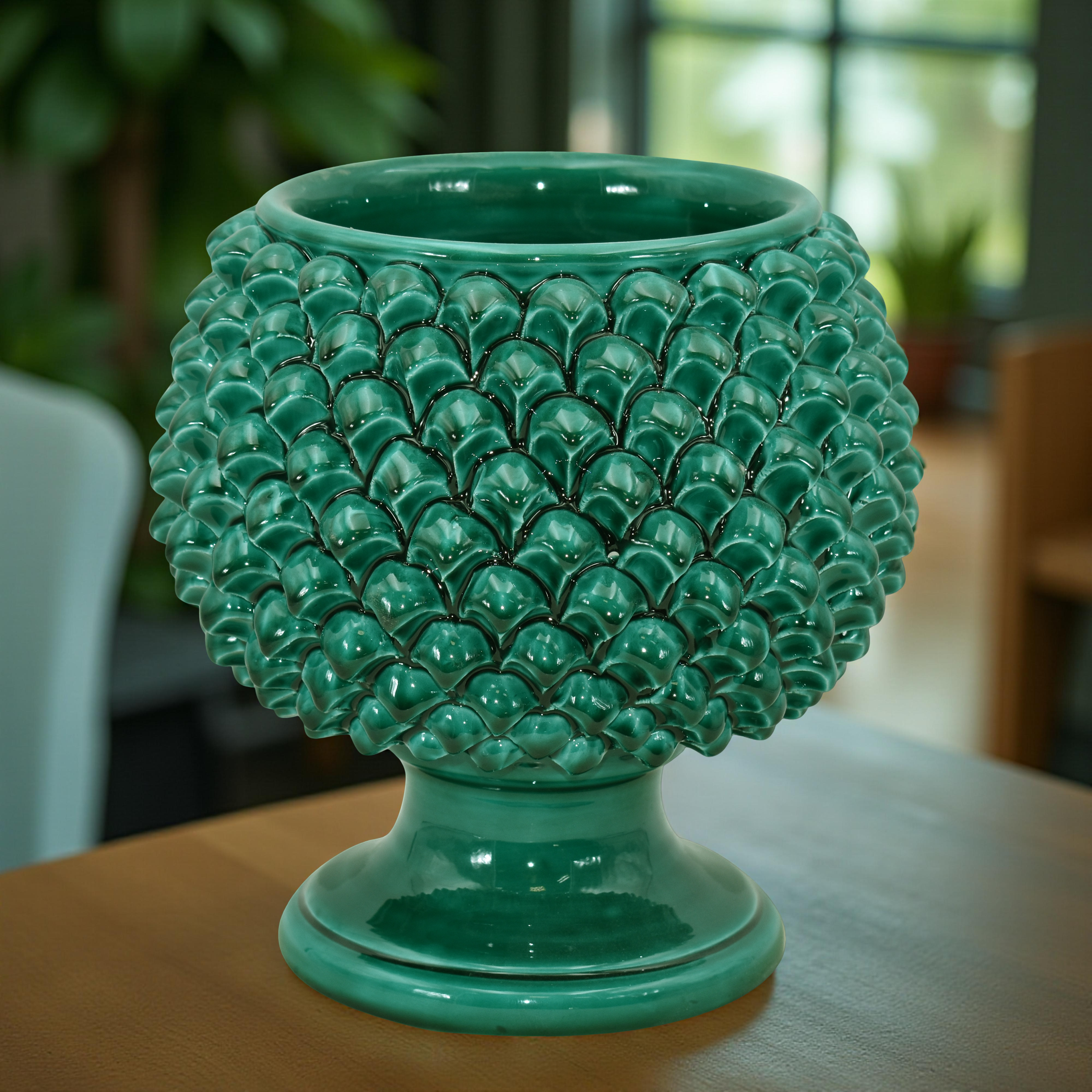 Vaso mezza pigna verde smeraldo in ceramica di Caltagirone