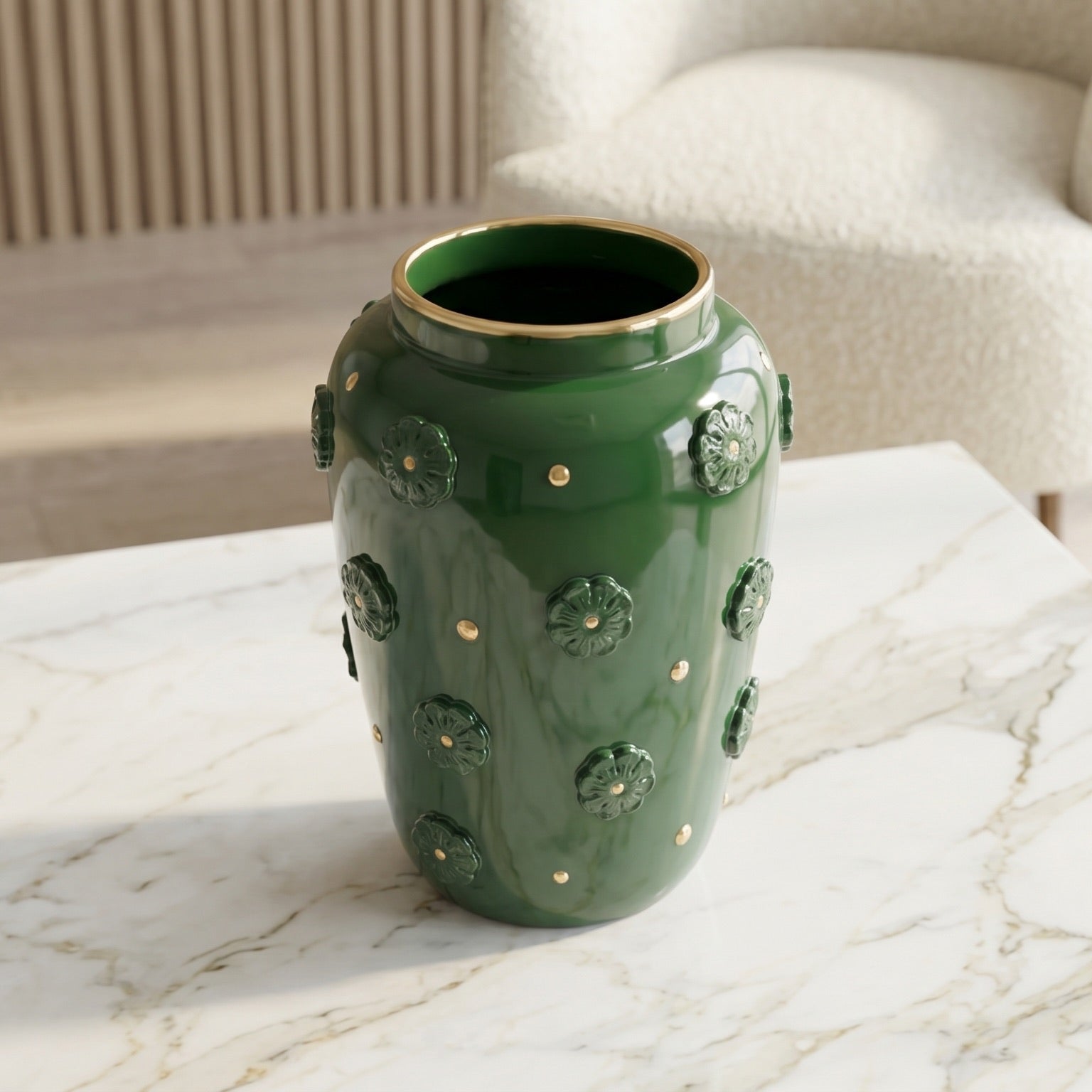 Italian Ceramic Vase H 37 cm / 14.6", Antique Green – Sicilian majolica handcrafted in Caltagirone