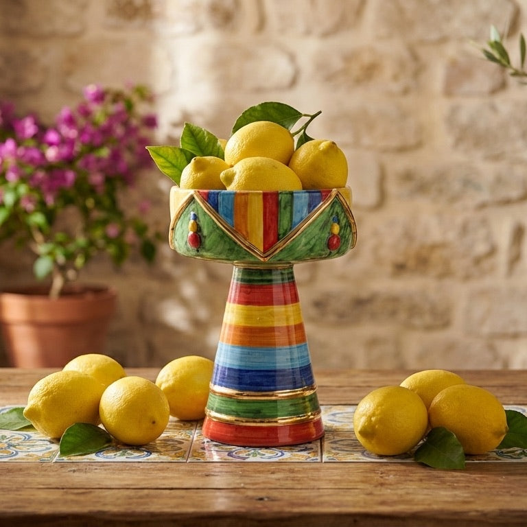 Vaso a coppa retto c/piede h 27 White and Color oro