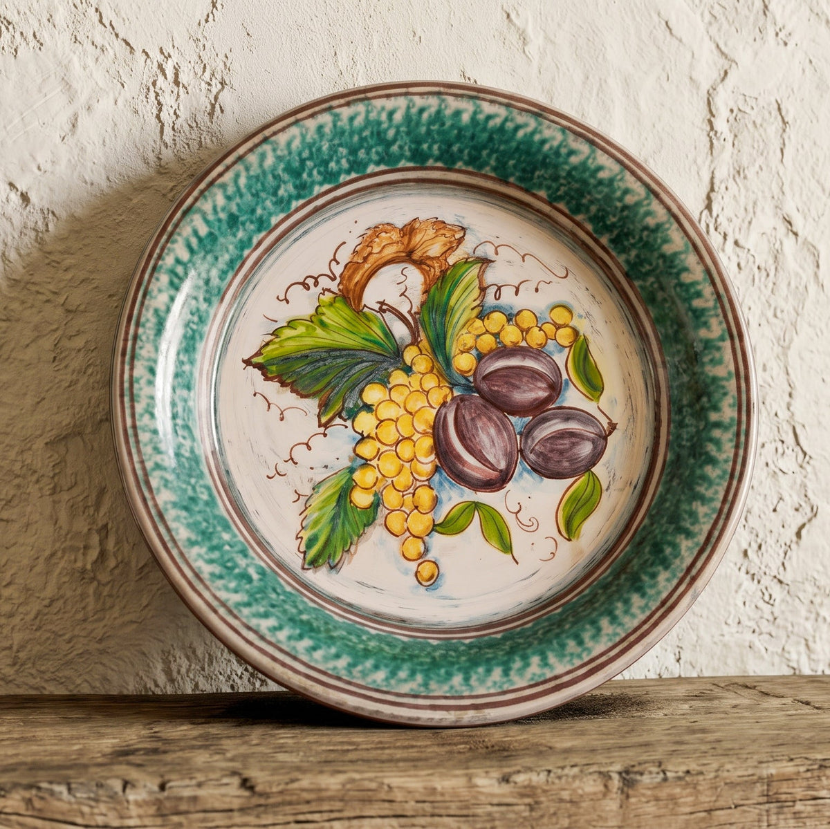 Fangotto Assiette Creuse Sicilienne Ø 25/30/35 cm, Raisin Jaune et Prunes, Reproductions Anciennes – Céramique Caltagirone – artisanat sicilien