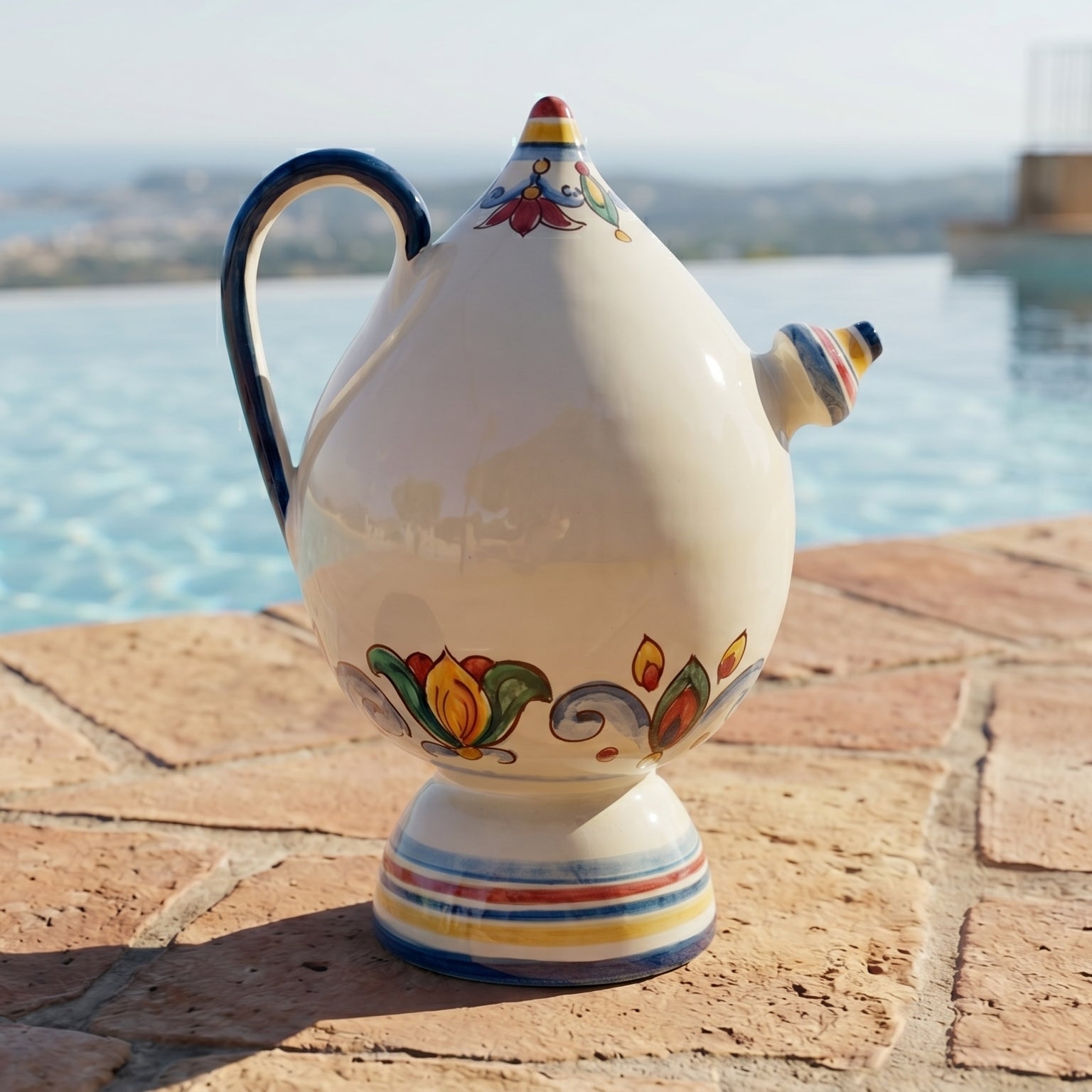 Sicilian Bummulu Water Jug H 25 cm / 9.8", Decoro Sicily – Italian ceramic from Caltagirone, Sicily
