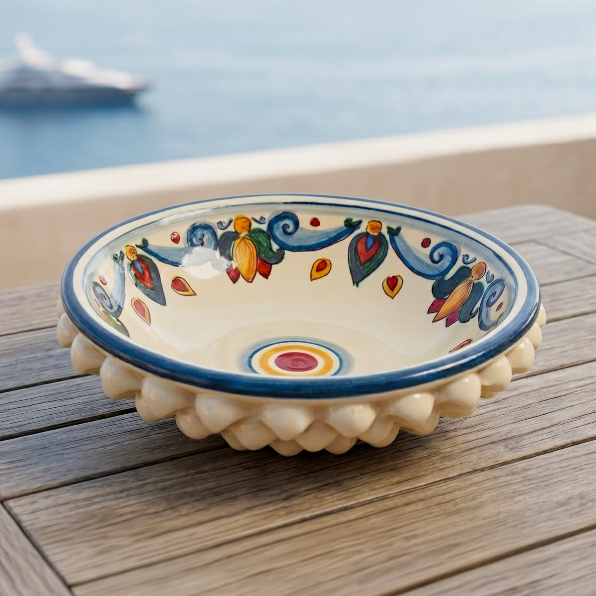 Pinienzapfen-Schale H 14 cm / 5½" Ø 20 cm / 7¾" aus Caltagirone-Keramik — Decoro Sicily