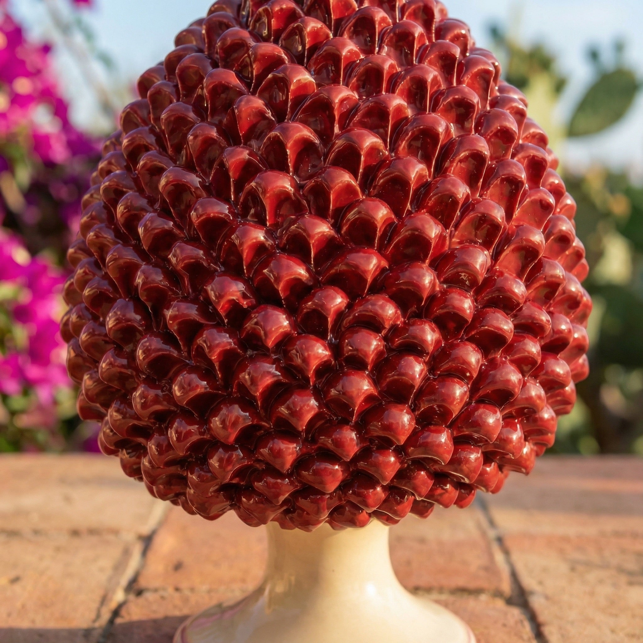 Sicilian Pine Cone H 15/40 cm / 6-16", Mono Bordeaux – Caltagirone Ceramic – Sicilian Pine Cone Tradition