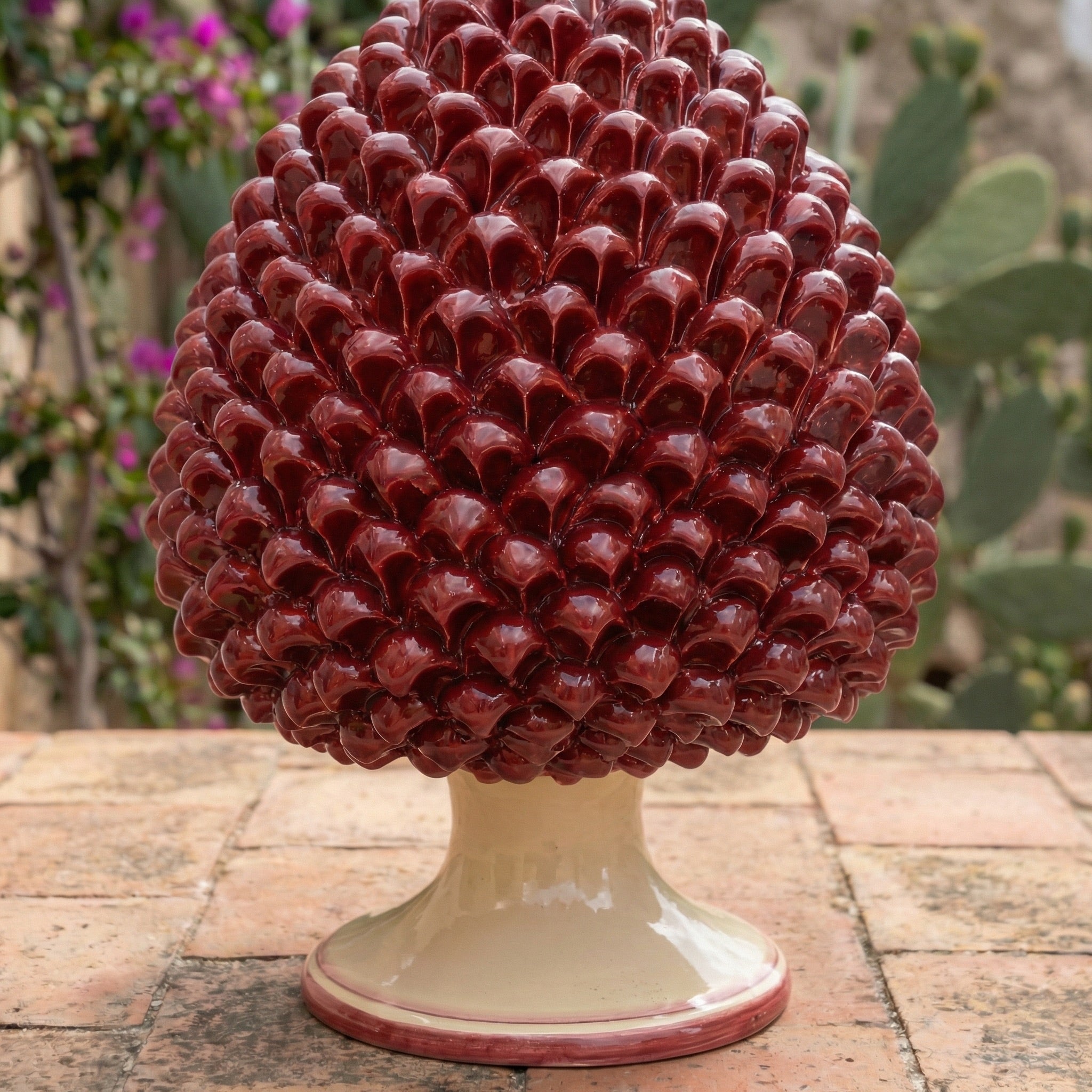 Sicilian Pine Cone H 15/40 cm / 6-16", Mono Bordeaux – Caltagirone Ceramic – Sicilian Pine Cone Tradition