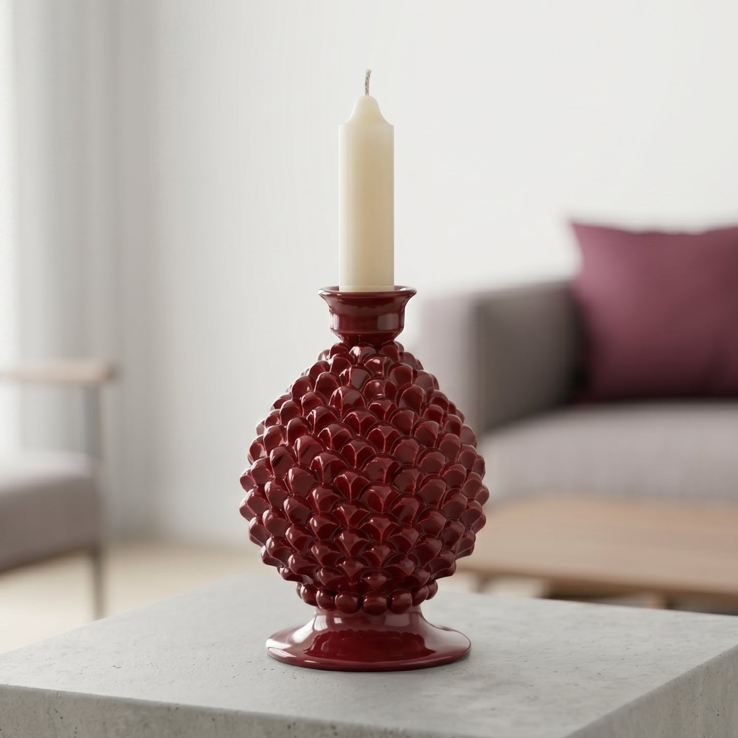Pomme de Pin en Majolique Sicilienne H 18 cm - Bordeaux | Bomboniera | Ceramique Caltagirone - Pomme de Pin Sicilienne