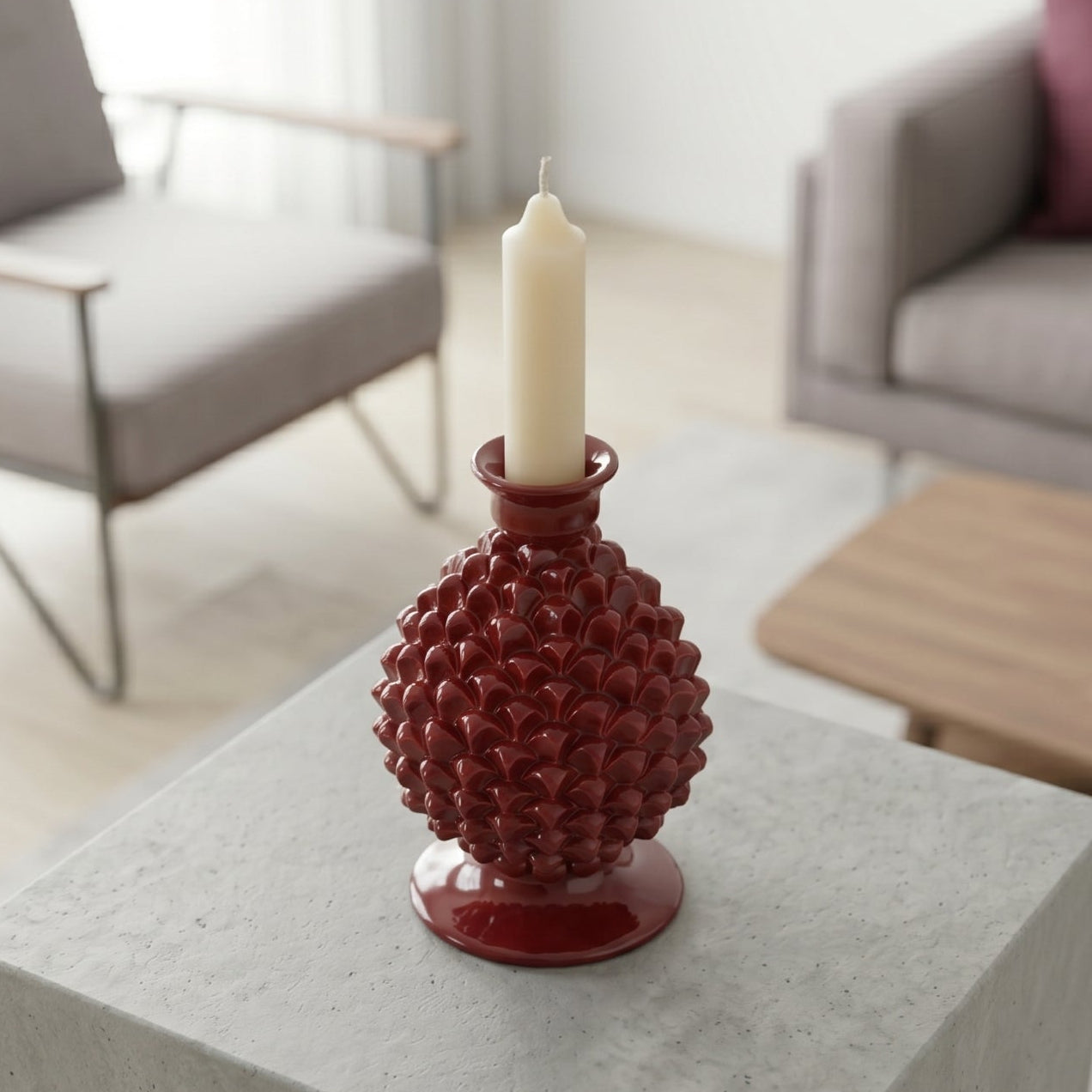 Pomme de Pin en Majolique Sicilienne H 18 cm - Bordeaux | Bomboniera | Ceramique Caltagirone - Pomme de Pin Sicilienne