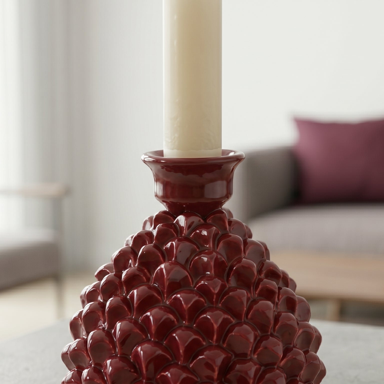 Pomme de Pin en Majolique Sicilienne H 18 cm - Bordeaux | Bomboniera | Ceramique Caltagirone - Pomme de Pin Sicilienne