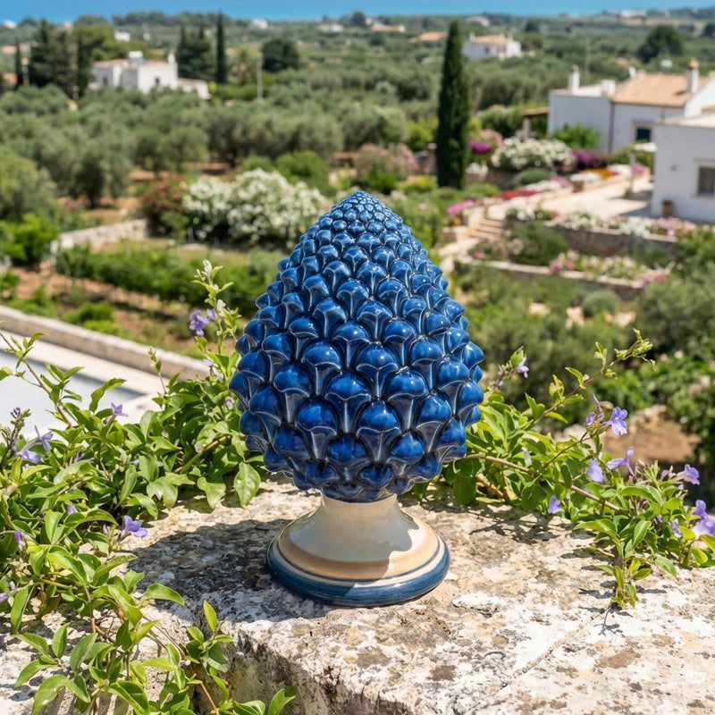Caltagirone handmade pinecone modeled by hand height 15/35 Blue and orange