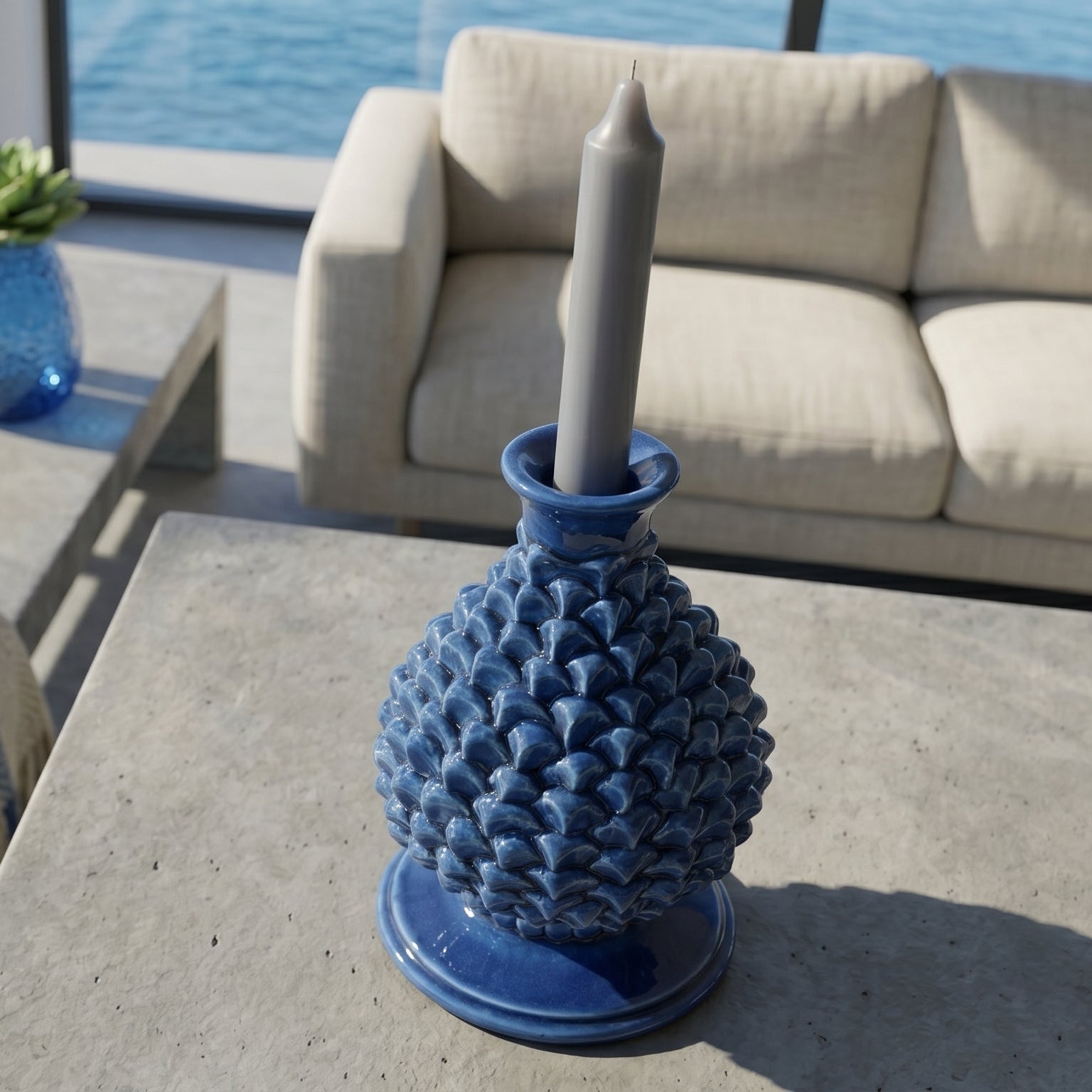 Pomme de Pin Sicilienne en Ceramique H 18 cm - Bleu Intenso | Bomboniera | Tradition sicilienne de Caltagirone