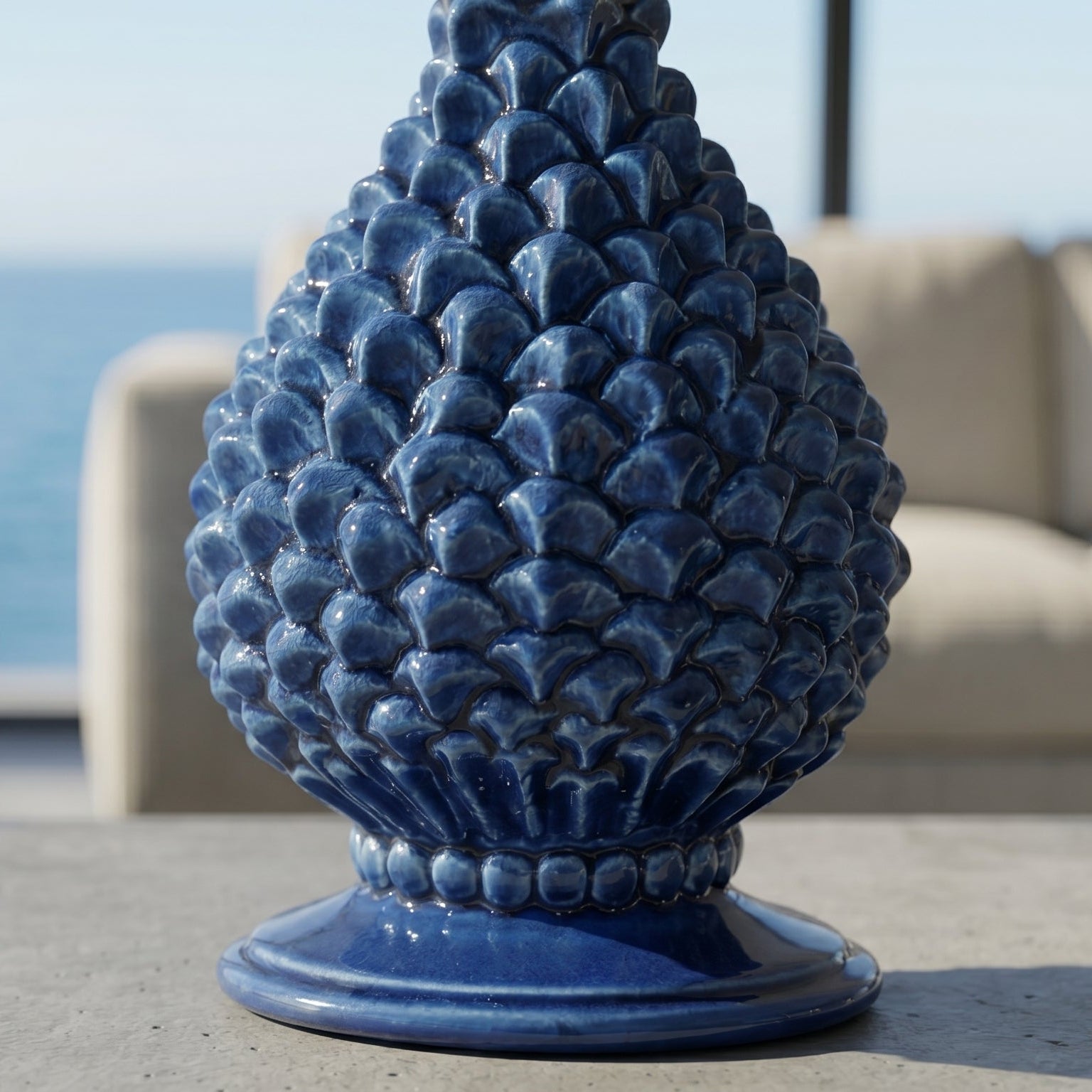 Sicilian Pine Cone Candle Holder H 18 cm / 7.1", Deep Blue – Sicilian tradition from Caltagirone
