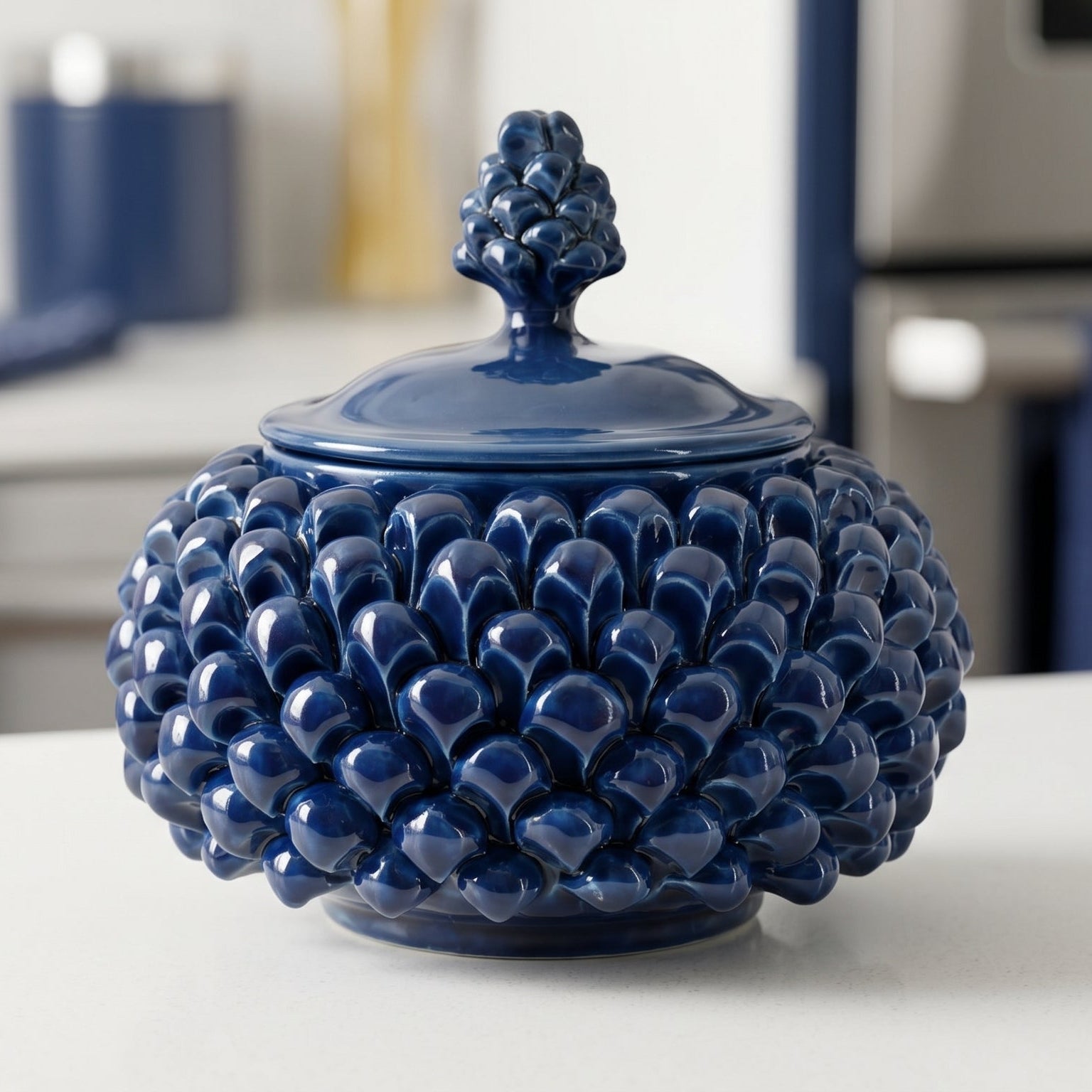 Sicilian Pine Cone Cookie Jar Ø 20 cm / Ø 7.9", Deep Blue – Sicilian tradition from Caltagirone