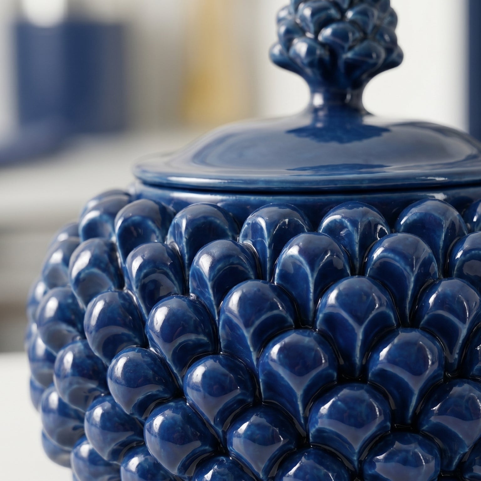 Sicilian Pine Cone Cookie Jar Ø 20 cm / Ø 7.9", Deep Blue – Sicilian tradition from Caltagirone