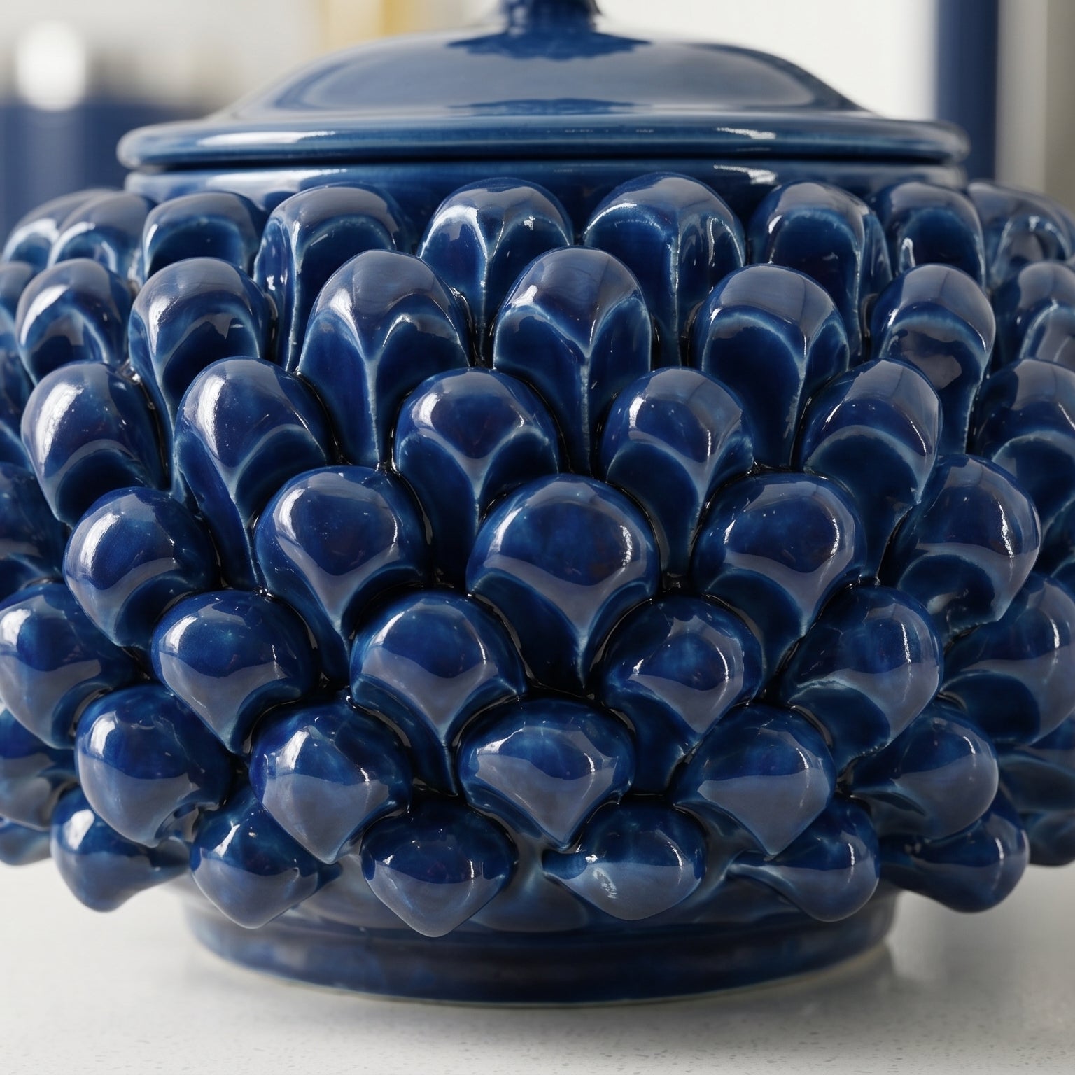 Sicilian Pine Cone Cookie Jar Ø 20 cm / Ø 7.9", Deep Blue – Sicilian tradition from Caltagirone