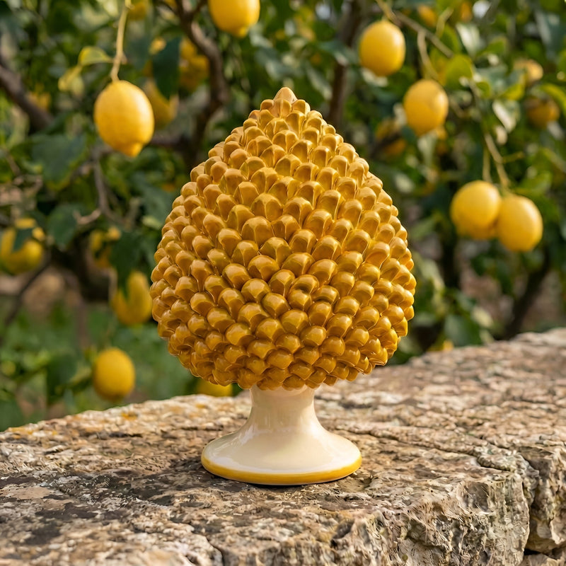 Caltagirone handmade pinecone modeled by hand height 25/40 green/orange