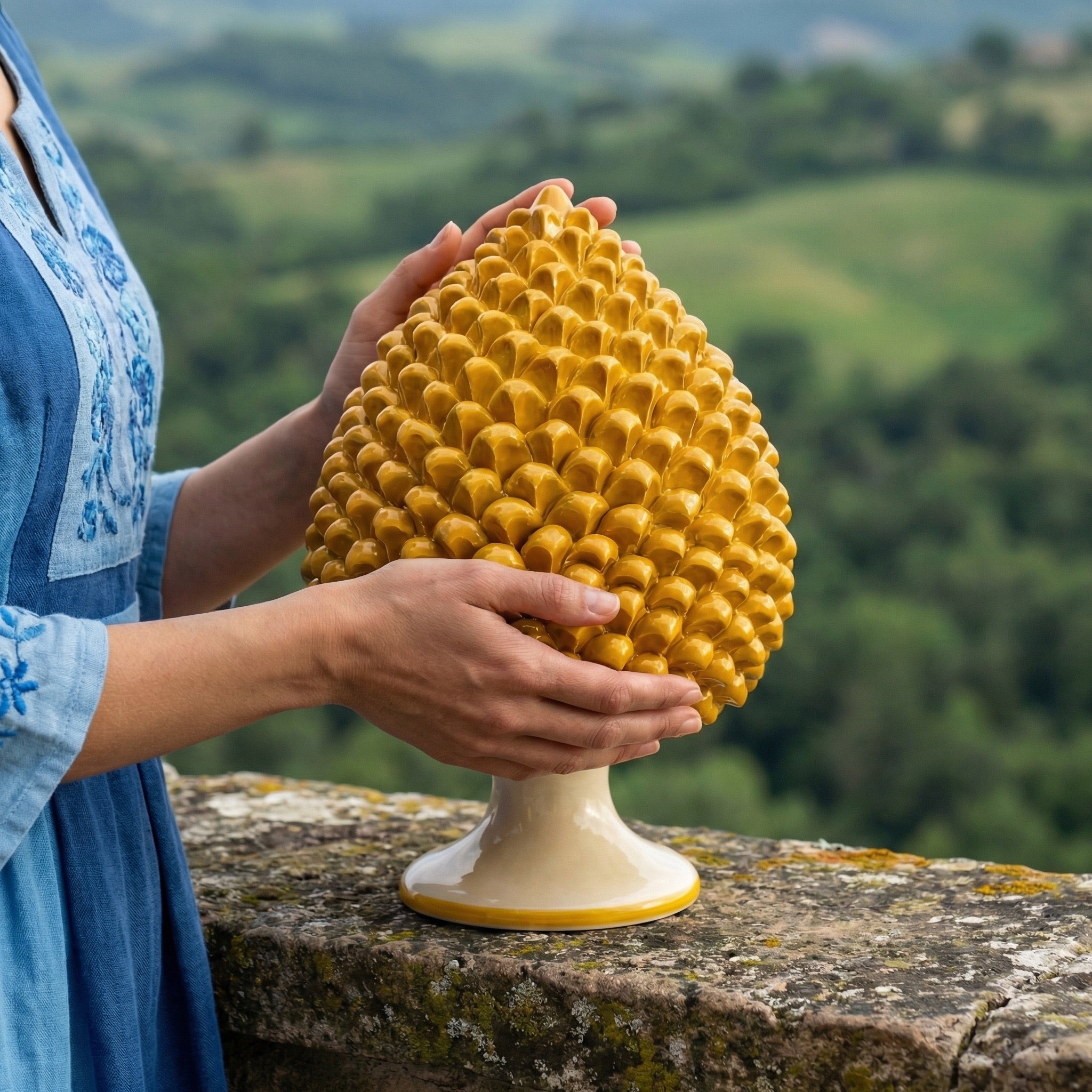 Sicilian Pine Cone H 15/40 cm / 6-16", Yellow and Orange – Sicilian tradition from Caltagirone