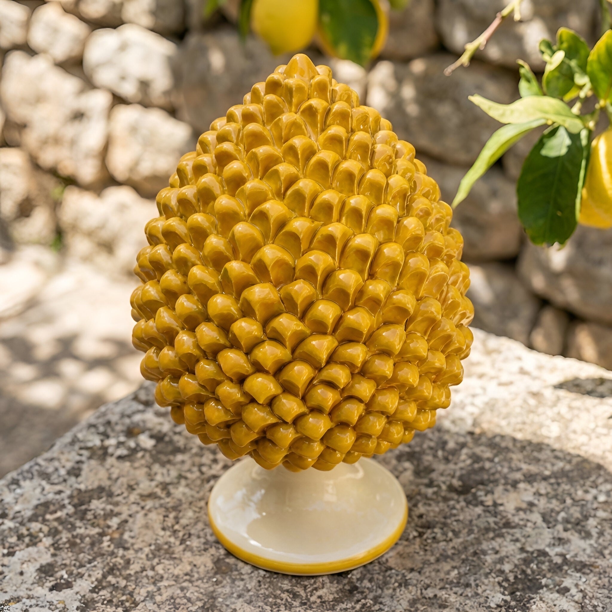 Sicilian Pine Cone H 15/40 cm / 6-16", Yellow and Orange – Sicilian tradition from Caltagirone