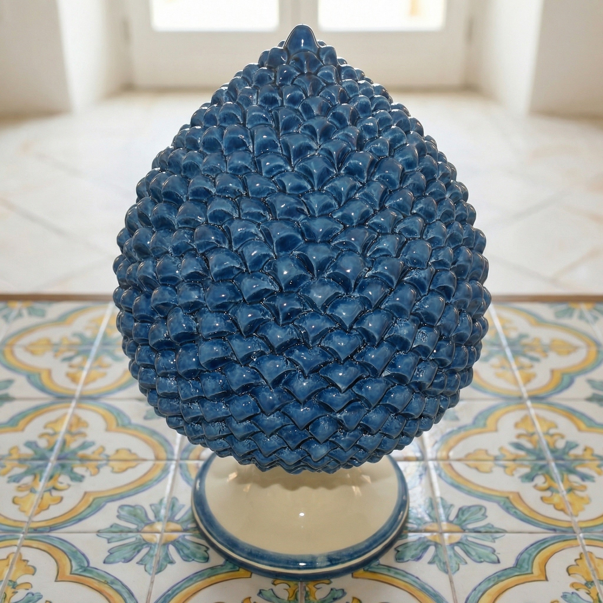 Sicilian Pine Cone H 15/40 cm / 6-16", Mono Blue – Sicilian tradition from Caltagirone