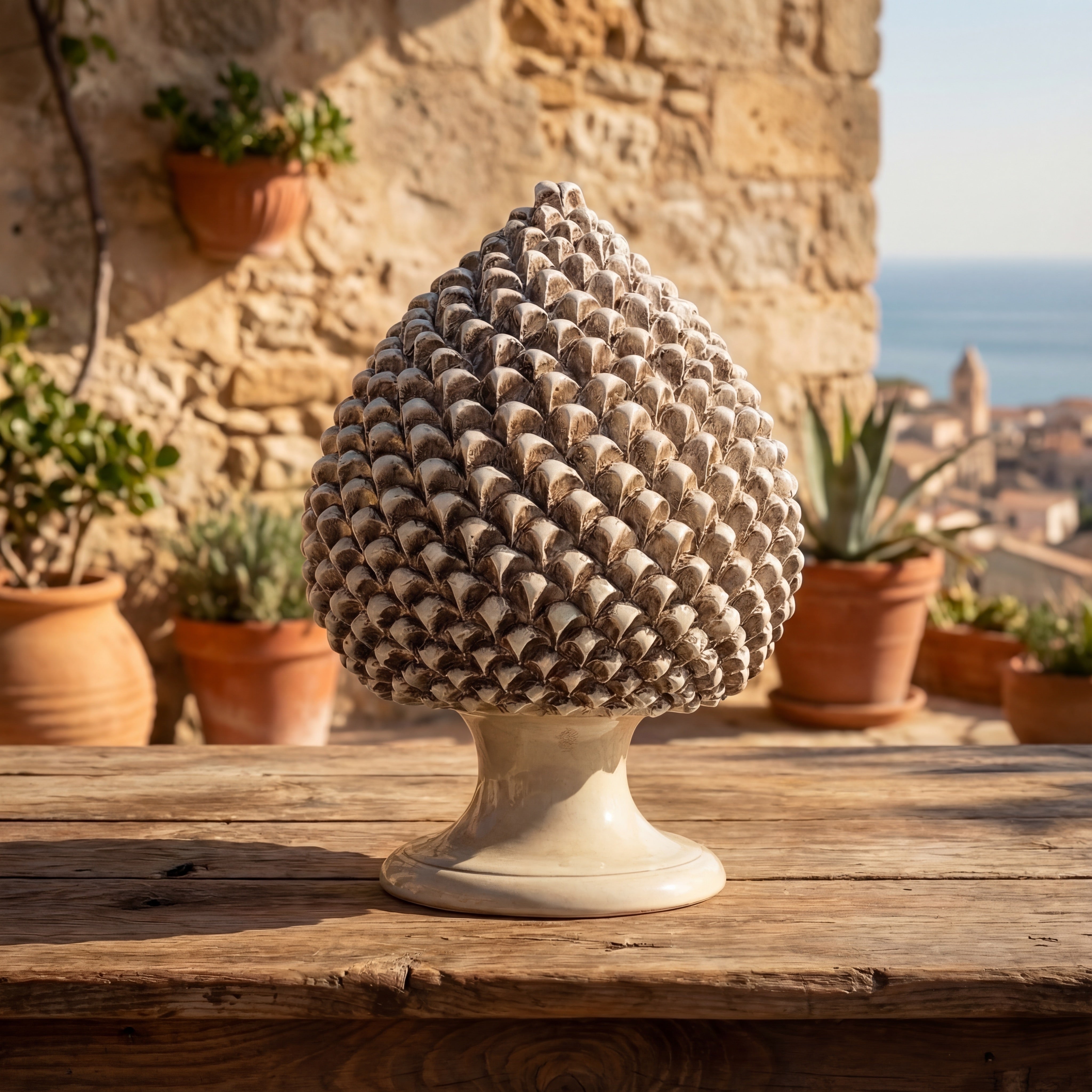 Sicilian Pine Cone with Antique Mother of Pearl Decoration