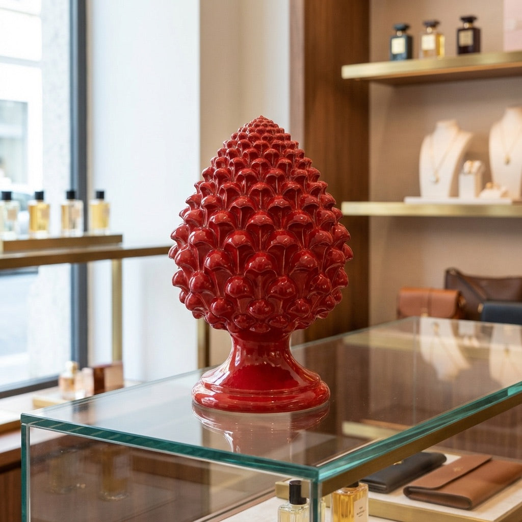 Caltagirone handmade pinecone modeled by hand height 15/35 Red Line