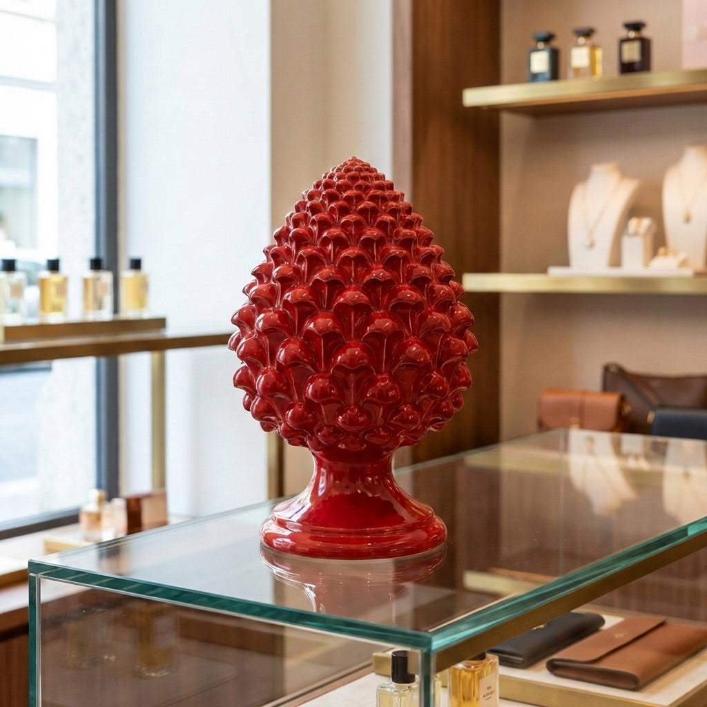 Caltagirone handmade pinecone modeled by hand height 15/35 Red Line