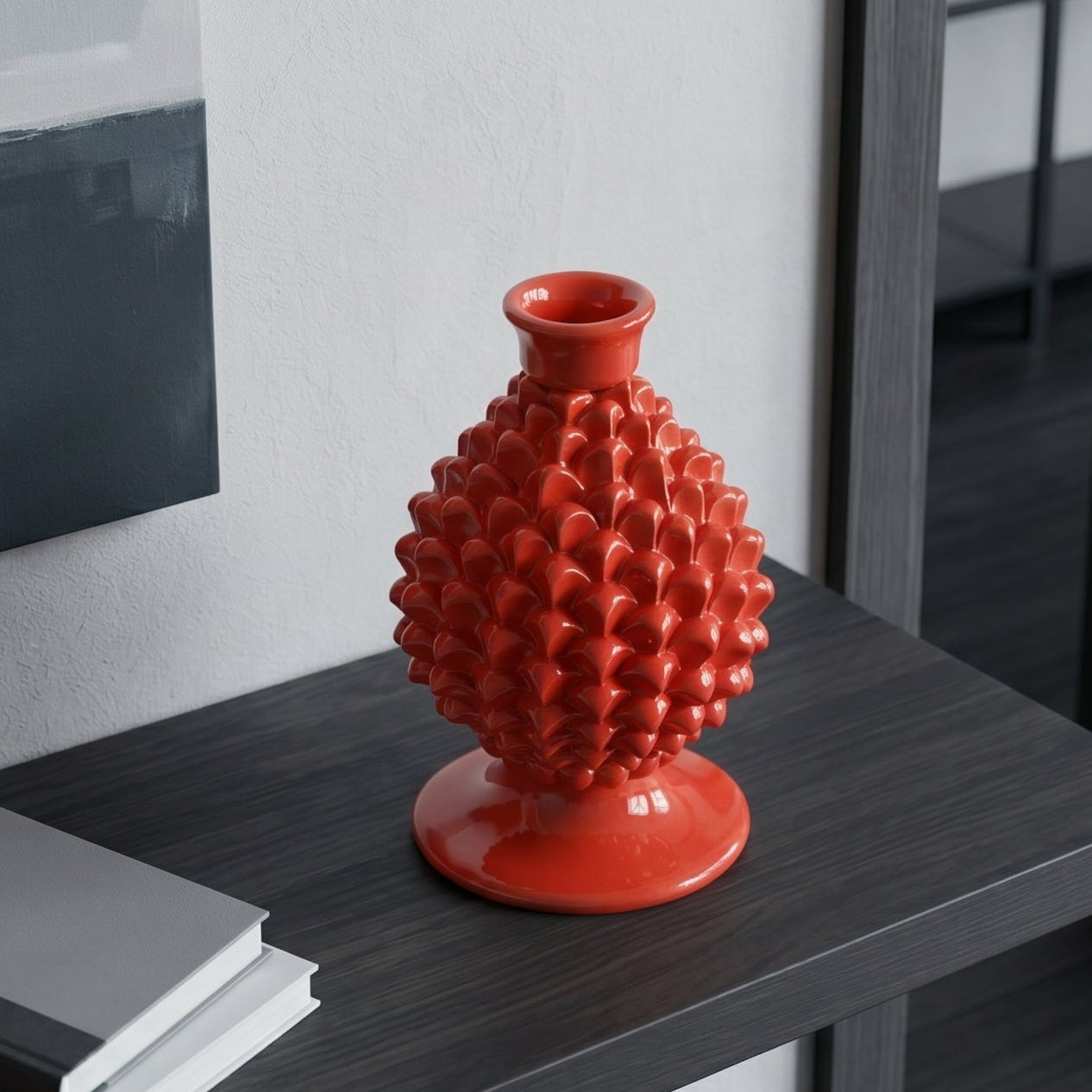 Pomme de Pin Sicilienne en Ceramique H 18 cm - Rouge Feu | Bomboniera | Tradition sicilienne de Caltagirone