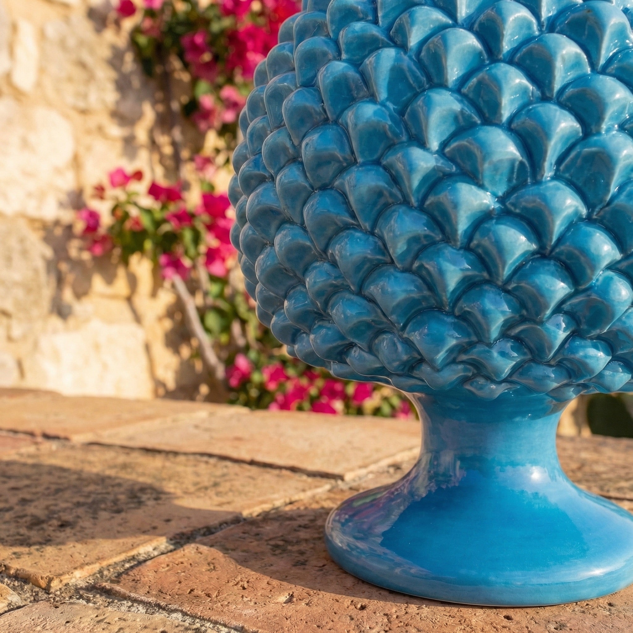 Caltagirone handmade pinecone modeled by hand height 25/40 Turchese