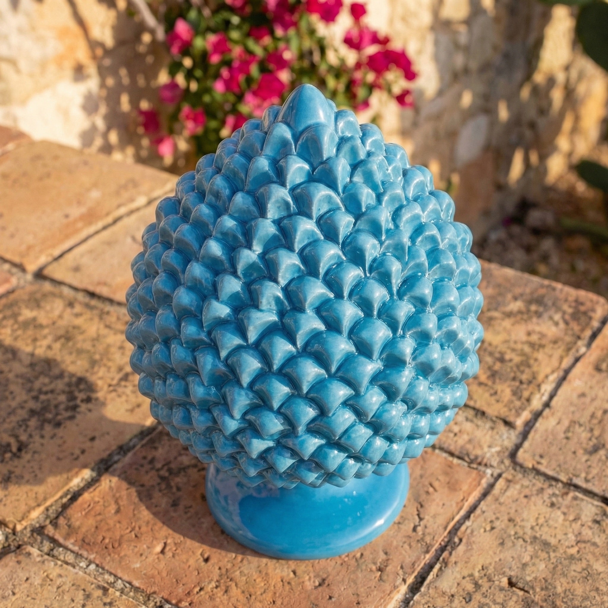 Caltagirone handmade pinecone modeled by hand height 25/40 Turchese