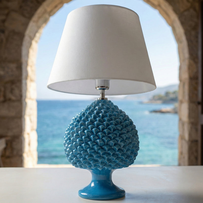 Lume a Pigna Artigianale Turchese in Ceramica di Caltagirone