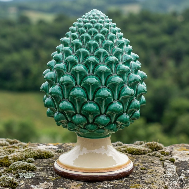 Caltagirone handmade pinecone modeled by hand height 15/35 Green and Orange