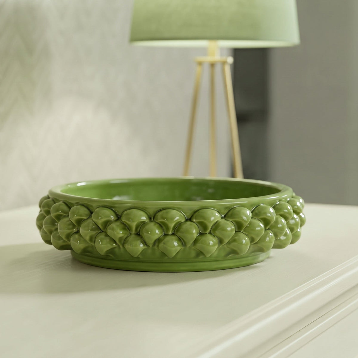 Vide-poche Pomme de Pin Ø 22 cm, Vert Feuille – Tradition sicilienne de Caltagirone