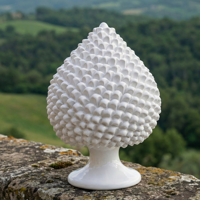 Caltagirone handmade pinecone modeled by hand height 25/40 white line