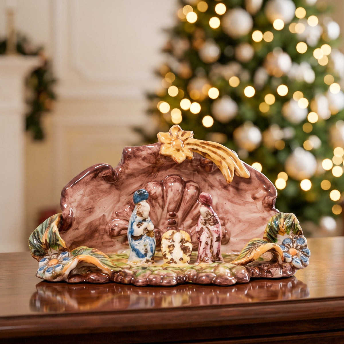 Crèche de Noël Moyenne en Céramique 14×10 cm, Tricolore – Céramique de Caltagirone, artisanat sicilien
