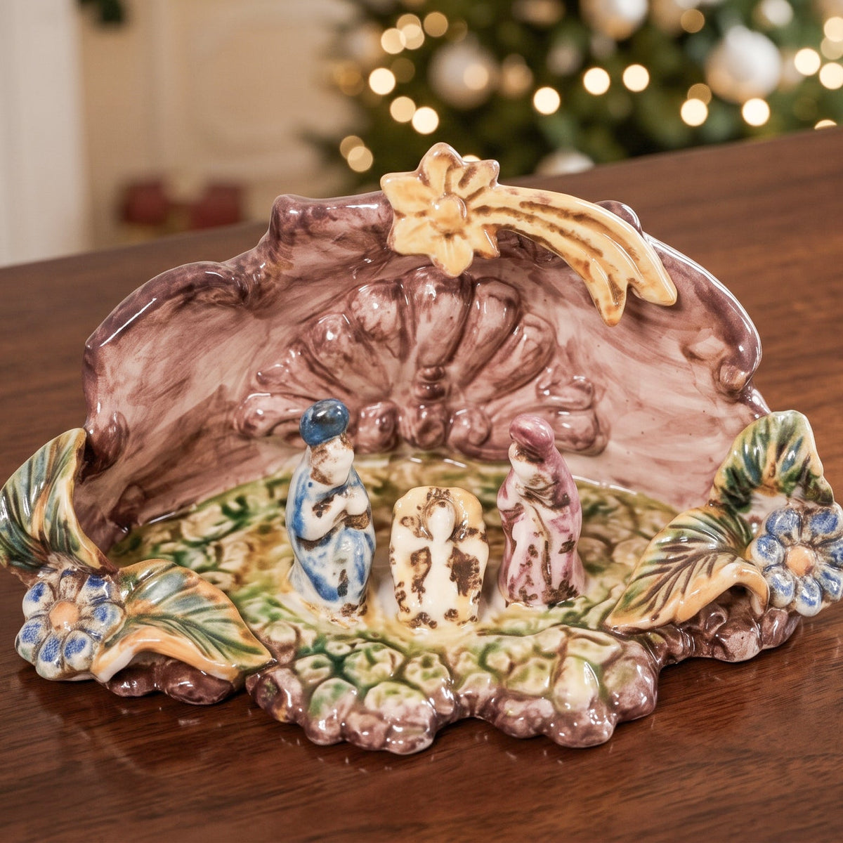 Crèche de Noël Moyenne en Céramique 14×10 cm, Tricolore – Céramique de Caltagirone, artisanat sicilien