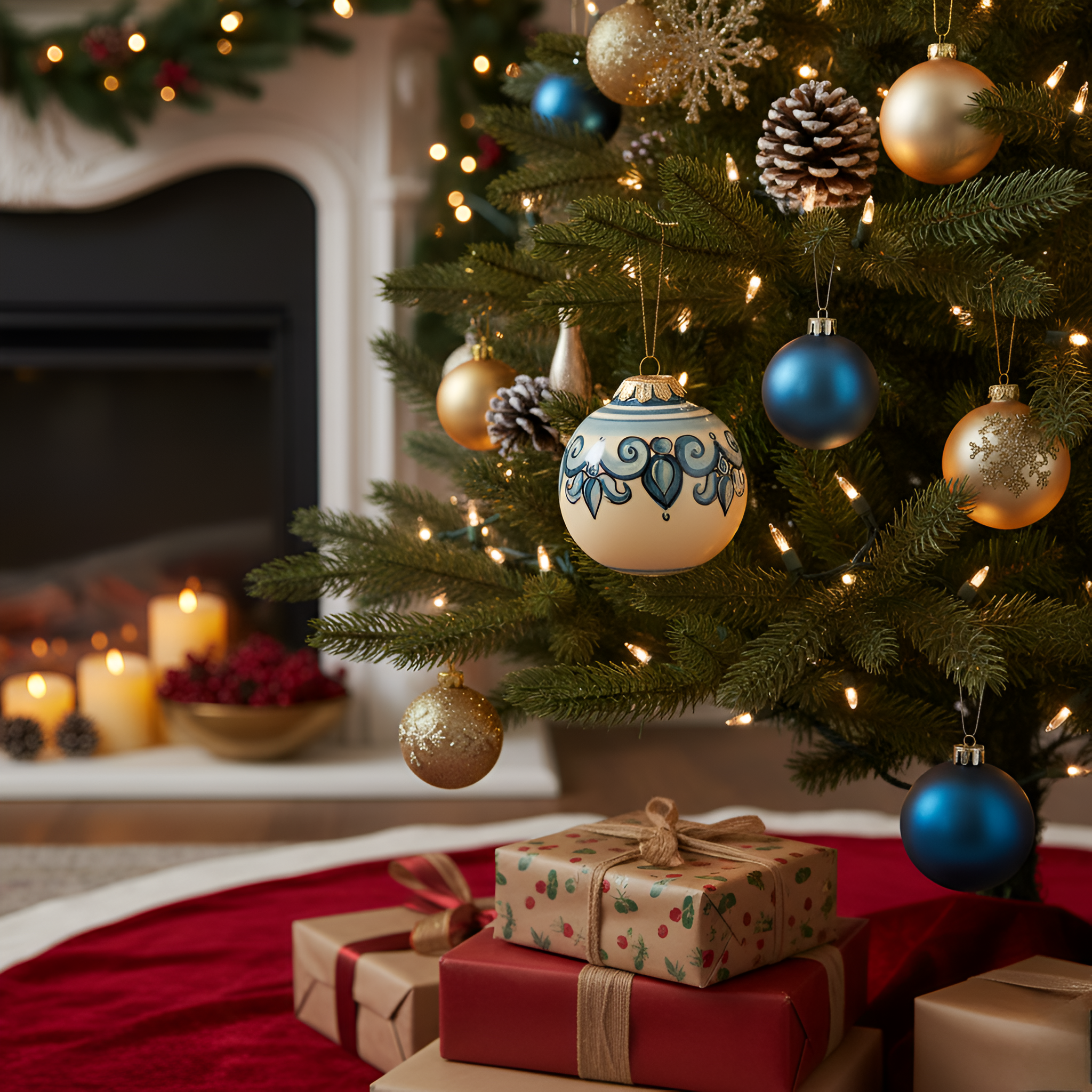 Sicilian-themed Christmas bauble in mono-blue - Ceramic Christmas baubles